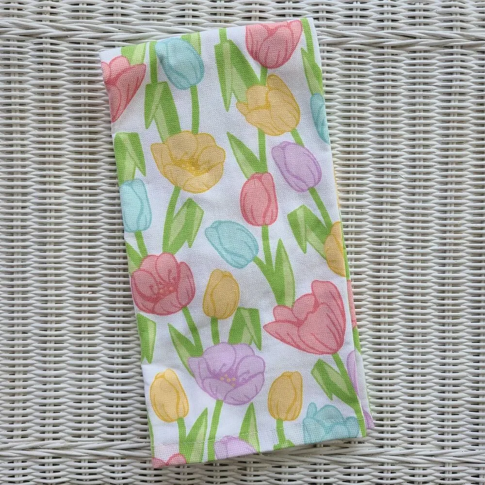 Set of Five Easter Bunny and Spring Floral Terrycloth Kitchen Towels 100% Cotton